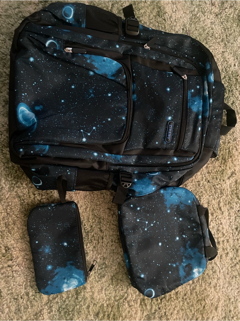Galaxy Print Men's Backpack and Accessory Set - Blue/Black